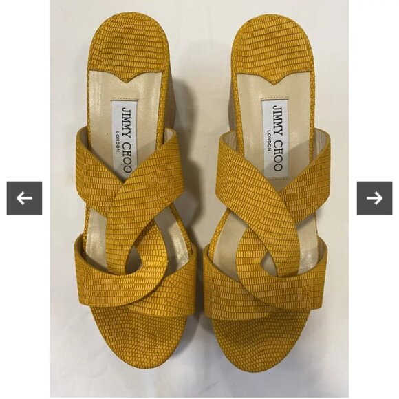 JIMMY CHOO Yellow Leather Cork Wedge Sandal [In Box] - Picture 1 of 11
